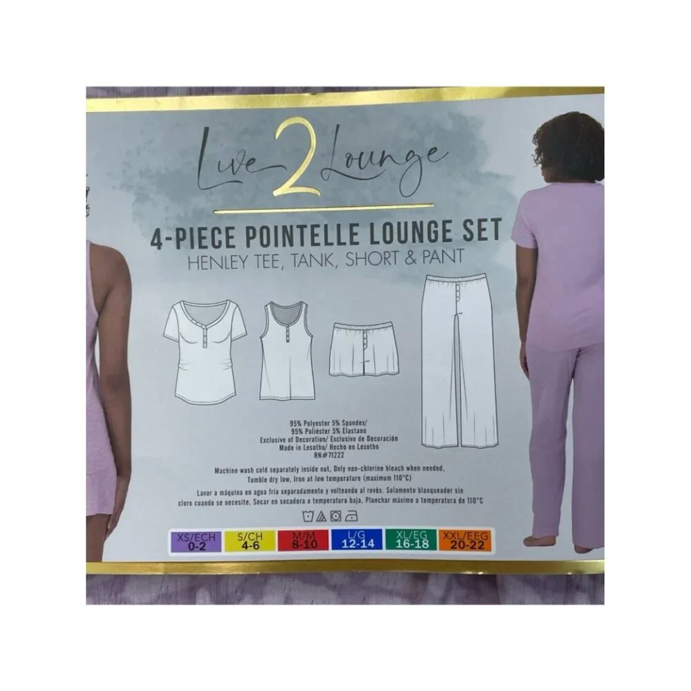 NWT Live 2 Lounge Women's L 4-Piece Pointelle Lounge Set Pink Purple C0457